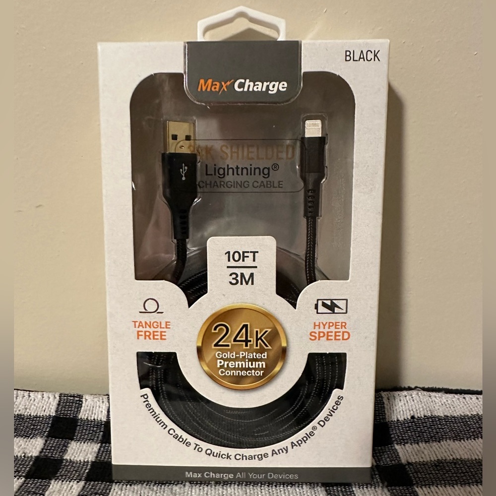 Max Charge 24K Shielded Lightning Charging Cable~NIB!